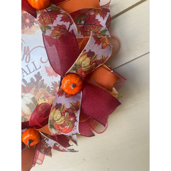 🍂 Faith Family Fall Wreath | Pumpkins & Sunflowers Autumn Thanksgiving Decor - Picture 4 of 8
